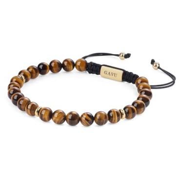 Imagem de GAVU Pulseira masculina de olho de tigre de grau AAA de 6 mm, feita à mão, com contas de cristal, 15,9 cm/17,1 cm/19 cm, 7.5", Pedra, pedra olho de tigre