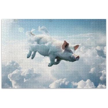 Imagem de Quebra-cabeça divertido para adultos com nuvens de porco voador, 500 peças, brinquedo familiar, arte, paisagem, quebra-cabeça, elefante branco, presentes engraçados
