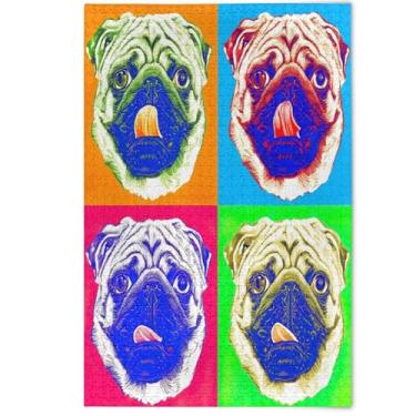 Imagem de Quebra-cabeça engraçado de cachorro pug animal para adultos 1000 peças divertidas bobas legais para adultos obra de arte com estampa de animais, 1000 peças, 75 x 50 cm