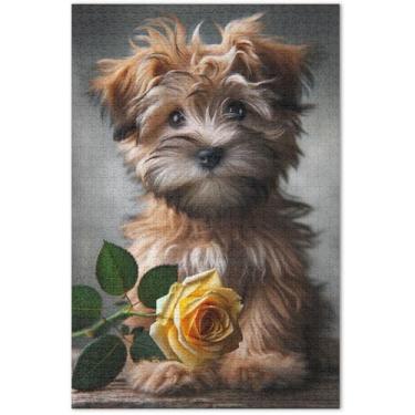 Imagem de Quebra-cabeças de cachorro terrier fofo para adultos, 1000 peças, arte de arte, estampa animal, cena, inverno, quebra-cabeça, presentes, 75 x 40 cm