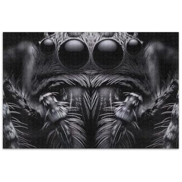 Imagem de Quebra-cabeça adulto aranha com olhos grandes no preto, 1000 peças, elefante branco, jogo de arte, brinquedo