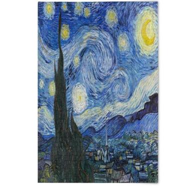 Imagem de Quebra-cabeça de adultos com pintura azul noite estrelada, 1000 peças, presentes de elefante branco, cenas engraçadas, quebra-cabeças coloridos, arte floral animal, 1000 peças, 75 x 50 cm