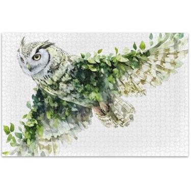 Imagem de Quebra-cabeça floral de coruja aquarela personalizada para adultos 500 peças de decoração de arte pintura natureza quebra-cabeça engraçado presentes de jogo de quebra-cabeça, 51 x 35 centímetros