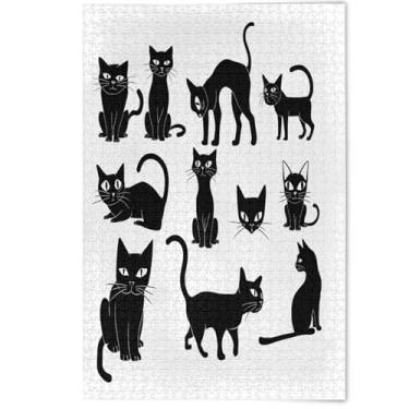 Imagem de Cute Black Cats Kitten Jigsaw Puzzle for Adults 1000 Pieces, Lovers White Elephants Gifts Men Gifts Creative Scenery Animal Art Decor, 1000 Pieces, 29.5" x 19.7"