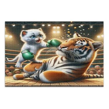 Imagem de Cute Cat Tiger Boxing 1000 quebra-cabeças para adultos, jogo de quebra-cabeça com letras nas costas