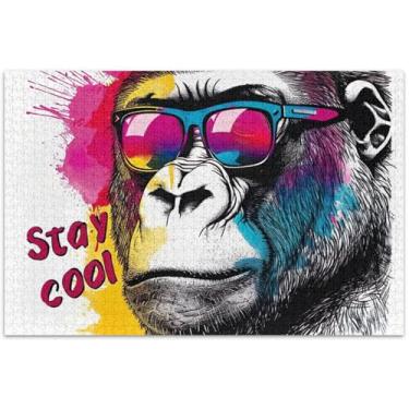 Imagem de Stay Cool Gorilla Quebra-cabeças engraçados adultos 1000 peças presentes de jogos amigos família quebra-cabeças legais para adultos quebra-cabeça brinquedo arte