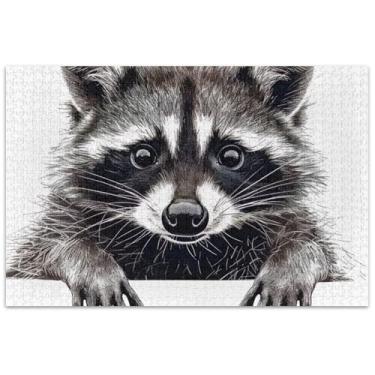 Imagem de Quebra-cabeça de desenho de guaxinim em preto e branco com pata 1000 peças para adultos desenhos animados animais família quebra-cabeças elefante branco presentes de festa