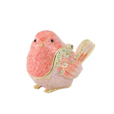 Imagem de FASSLINO Lindas caixas de bugigangas de pássaro rosa esmaltadas pequenas caixa de joias pintada à mão figura de pássaro presente decorativo para mulheres