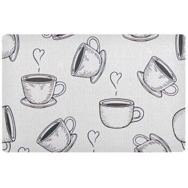 Imagem de Xícaras de café personalizadas capacho cinza fofo bem-vindo fosco ao ar livre, tapete lavável para entrada interna, 81 cm x 50 cm