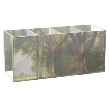 Imagem de TSENQUE Porta-lápis de mesa bonito Valley Yosemite Albert Bierstadt Art Acrylic Stationary Organizer Cup Art Marker Caddy Custom Decorative Office Supplies Desk