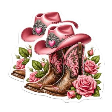 Imagem de (Pacote com 2) Adesivos de bota de vaqueira rosa - Adesivos temáticos ocidentais - Decalque estilo country - 12,7 cm no lado mais longo - Adere a superfícies planas lisas - Feito nos EUA - BMCS5537