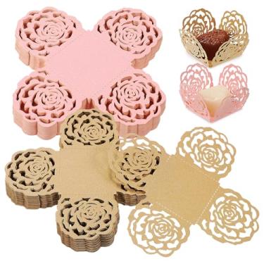 Imagem de Ipetboom 100 peças de embalagens de chocolate - envoltórios de trufas de flores, mini copos de panificação, forros, bandejas separadoras de embalagem de doces de chocolate para chá de festa de