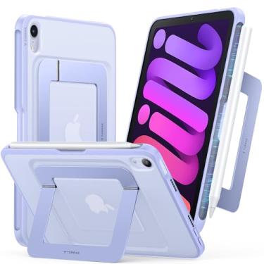 Imagem de TORRAS Capa para iPad Mini 7 A17 Pro, capa para iPad Mini 6 com suporte para lápis, suporte ultra estável, vários ângulos de visualização ajustáveis, capa protetora fina com suporte, capa translúcida