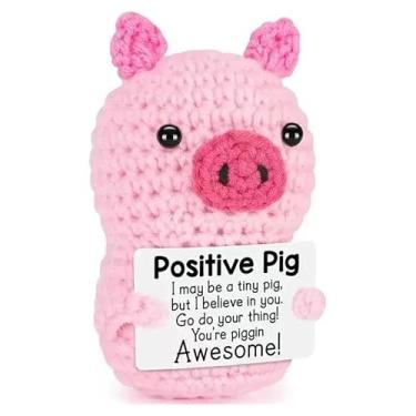 Imagem de Mini Funny Positive Crochet Pink Pig, Handmade Crochet Emotional Inspirational Pig Gifts for Women Men Teens Friend Coworker Girls, Christmas Birthday Gifts for Women Sister Friend Positive Cute Decor