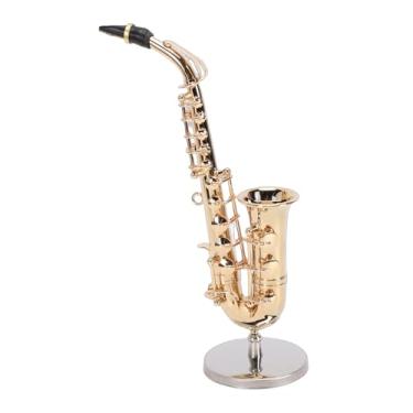 Imagem de Qinlorgo Modelo de Saxofone Tenor Em Miniatura, Decoração Colecionável Banhada a Ouro Em Latão Com Suporte e Caixa de Armazenamento para Presente de Entusiastas de Música