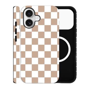 Imagem de ZOEVEES Capa de telefone quadriculada para iPhone 16, compatível com MagSafe, capa rígida híbrida de 2 camadas para mulheres, marrom