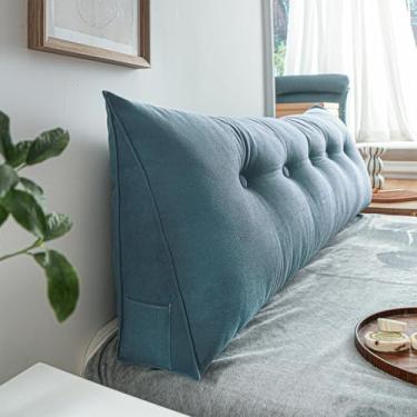 Imagem de Almofada triangular de cunha para cabeceira de cama, almofadas de cunha, almofada reforçada, encosto triangular com bolso lateral para sofá-cama, azul, 150 x 20 x 50 cm