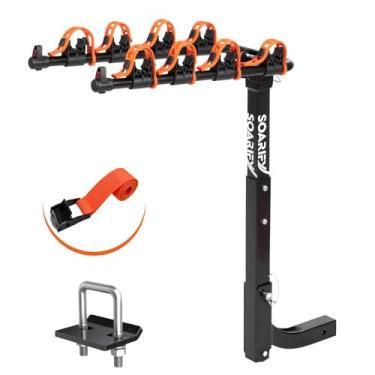 Imagem de Soarify Suporte de bicicleta para carro, SUV, RV, suporte traseiro para bicicleta de engate 4, tiras de borracha para suporte de bicicleta de até 65 kg, liberação de inclinação com engate de 5 cm para