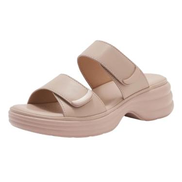 Imagem de Chinelos femininos modernos casuais sólidos para casa confortáveis com boca de peixe leve, Caqui, 36