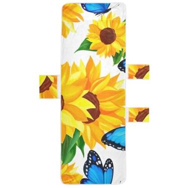 Imagem de Girassóis brilhantes borboletas azuis espreguiçadeiras capas de cadeira toalha de piscina lounge toalha de praia lavável espreguiçadeira de praia 215,9 cm x 76,2 cm