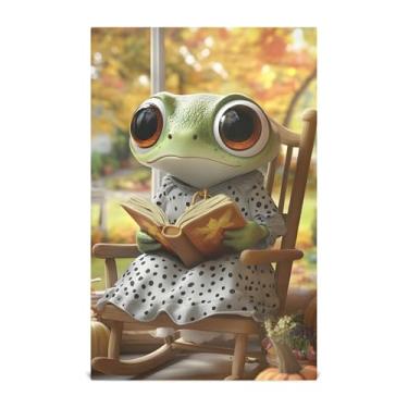 Imagem de Joisal Cute Frog Lady Toalhas de prato coloridas engraçadas para decoração de cozinha toalhas de mão de chá fofas panos de banho finos de secagem rápida 45 x 71 cm, pacote com 6