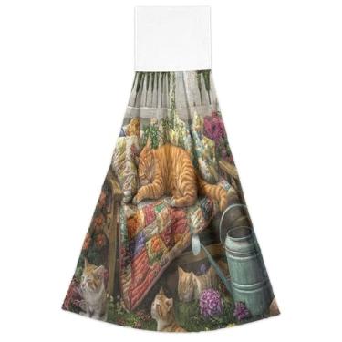 Imagem de Joisal Toalhas de cozinha penduradas no outono, flores de descanso para gatos, conjunto de 2, toalhas de prato decorativas macias absorventes para cozinha, 45 x 35 cm