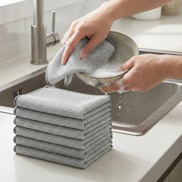 Imagem de Pano de prato de lã de aço que não arranha - conjunto de panos de limpeza de cozinha para uso doméstico e cozinha