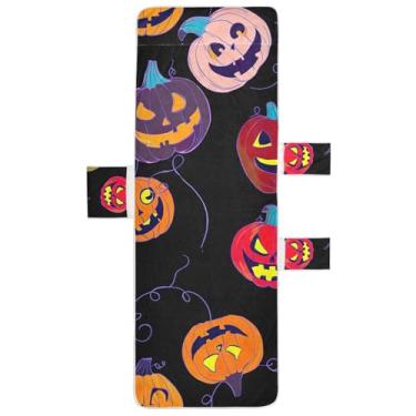 Imagem de Abóboras de Halloween Preto Sorriso Chaise Lounge Cadeira Toalha Toalha de Praia Piscina Cadeira Toalha com Bolsos Espreguiçadeira de Praia Externa 215,9 cm x 76,2 cm