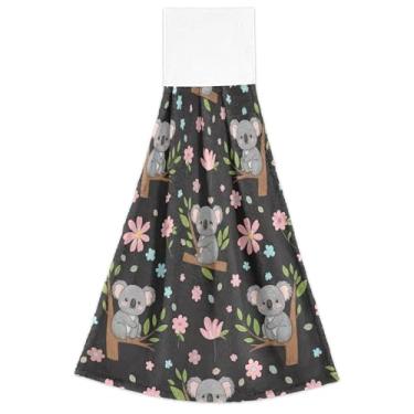 Imagem de Toalhas de mão penduradas para cozinha, lindos desenhos animados, coalas, flores pastel, toalhas de chá para forno, conjunto de 2, toalha de cozinha macia absorvente de outono, fofa, 46 x 35 cm