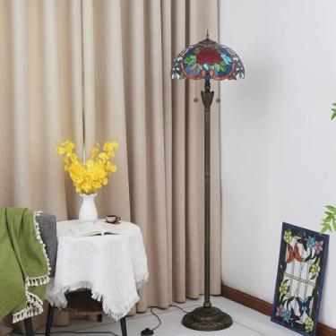 Imagem de Luminária de chão Tiffany, com cúpula de vitral, estilo vintage, dupla, para sala de estar, quarto ou escritório, iluminação brilhante, decoração rústica de canto, bronze, para leitura, rosa