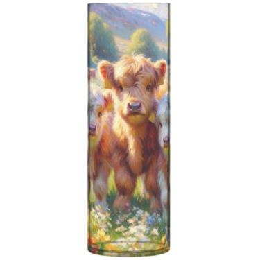 Imagem de Vasos cilíndricos para centros de mesa highland vaca bezerro primavera floral vaso redondo bonito personalizado exclusivo floral decoração estética, 30 cm x 9,9 cm