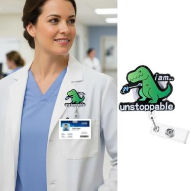 Imagem de Clipe decorativo retrátil de carretel de crachá com clipe jacaré para uso de cartão de visita de funcionários do escritório (clipe de dinossauro)