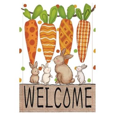 Imagem de Agroon Bandeira de jardim de páscoa 30,5 x 45,7 cm, bandeira de coelho de cenoura dupla face para decoração externa de quintal