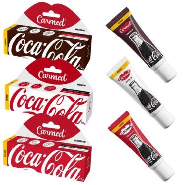 Imagem de Kit Carmed Coca Cola 3 Unidades 10g Vermelho Marrom Incolor Hidratante