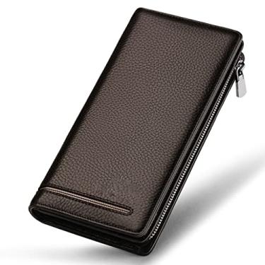 Imagem de Carteira masculina longa porta-cartões bolsa masculina zíper carteira de couro de vaca grande capacidade para homens (cor: tamanho A: tamanho único)