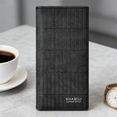 Imagem de Carteira universal, casual, preta, com zíper vertical, couro legítimo, sensação fácil de carregar, design casual com zíper vertical com sensação de couro genuíno de grão cruzado, fácil de transportar