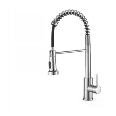 Imagem de Torneira De Cozinha Gourmet Alça Única Com Extensor De Spray Tubo De Água Flexível Superior Prateado Para Ajustar(Bancada Prata(Tomada única)-43)