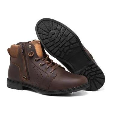 Imagem de Bota Masculina Couro Coturno Detalhado Gel Macia 8702-Masculino