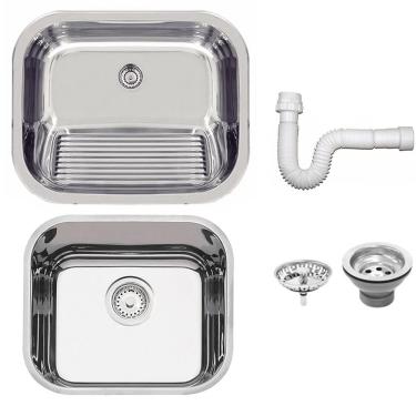 Imagem de Cuba Tramontina Prime em Aço Inox Alto Brilho 40x34 cm com Válvula e Tanque Polido 50x40 94020207-94