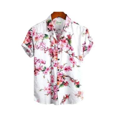 Imagem de Camisa Floral Havaiana Masculina plus Size De Secagem Rápida Com Manga