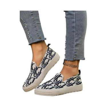 Imagem de Tênis Feminino Casual Respirável De Tricô Estilo Pescador Com Estampa 