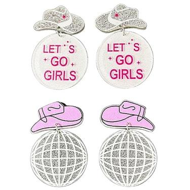 Imagem de Brincos de cowgirl para mulheres, chapéu de vaqueira ocidental, brincos de bota de caubói para meninas adolescentes, brincos de discoteca, cowgirl, joias country presentes, Metal, Sem pedra preciosa