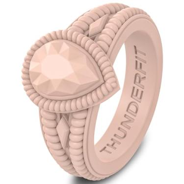 Imagem de ThunderFit Anéis de silicone para mulheres, alianças de noivado de borracha de pera 13,5 mm de largura 5,5 mm de espessura - pacote variado de 1/2/3