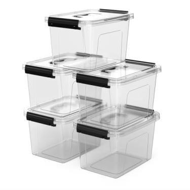 Imagem de Krihan Caixa/cesto de armazenamento transparente de 6 litros, embalagem com 5 recipientes organizadores de plástico com alça e tampas