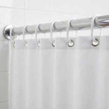 Imagem de Conjunto de 12 anéis de plástico para cortina de chuveiro, ganchos brancos em forma de C para varões de chuveiro de banheiro, ganchos de cortina transparentes leves para cortinas e forros