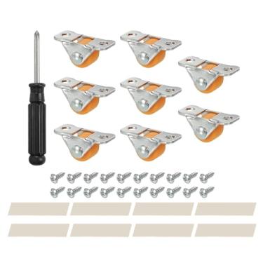 Imagem de Mini roda de rodízio fixa 1,3 cm, pacote com 8 rolos rígidos de plástico rígido com parafusos de placa superior de metal para carrinho pequeno de móveis, laranja