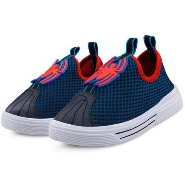 Imagem de Tênis Infantil Menino Calce Fácil Aranha Azul Vermelho MzShoes, Azul m