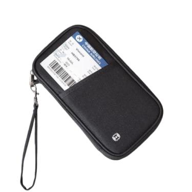 Imagem de Porta-passaporte para viagem feminina organizador de documentos com bloqueio de RFID, carteira masculina portátil para cartões de identificação com zíper, Preto, Moderno