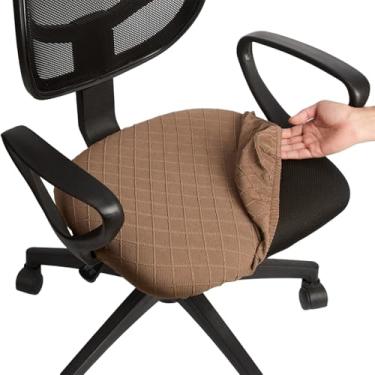 Imagem de Melaluxe Capa de cadeira de escritório jacquard elástica, capa de cadeira de mesa lavável removível capa de assento de cadeira rotativa marrom