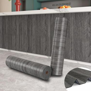 Imagem de ReWallpaper Painéis de madeira preta carvão de 61 cm x 16 m descascam e colam painéis de espuma à prova de som para paredes painel de parede de ripas de madeira sintética à prova d'água para garagem